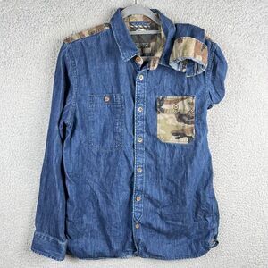 Vans Off The Wall Denim Camo Shirt Mens M Pocket Button Streetwear Surf Skate